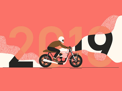 2019: A New Year 2018 2019 cafe racer holiday illustration motorcycle new years new years eve pantone