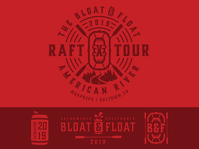 Bloat & Float Raft Tour badge badge logo beer design illustration nature outdoors rafting river tour vector