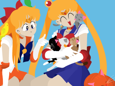 Usagi and Minako digital fan art illustration sailor moon vector