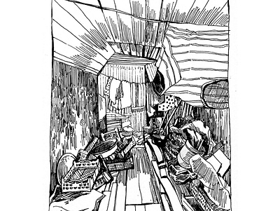 The attic at the old dacha attic black and white illustration black and white style book illustration children book illustrator illustration ink painting traditional art