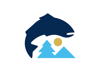Fishy Exploration branding design fish illustration logo mountain nature pnw salmon tree