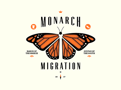 Monarch Migration butterfly illustration line lockup logo stippling