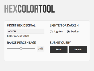Hex Color Tool color darken hexidecimal lighten tool web app web design