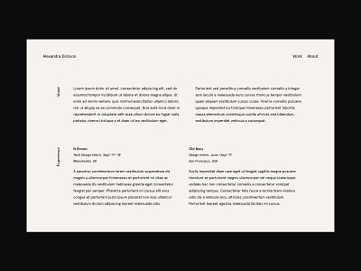 Alex Dickson / About interface portfolio typography ui ux web