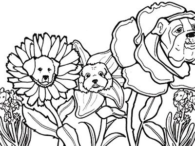 Marigolden Retrievers dogs flowers lineart