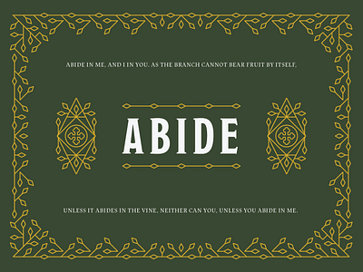 Abide branches branding cross gold green illustration line art pattern typography vines