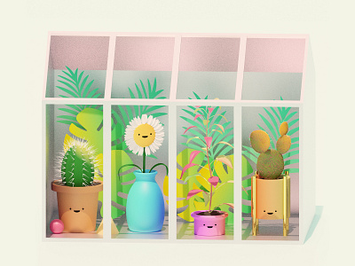 Stay indoors, friends 🌱 3d artwork blender cacti cartoon cute design floral flowers friends fun graphic greenhouse illustration nature plants stayhome staysafe summer vintage