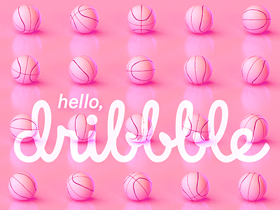 Hello Dribbble! 3d ball basketball debut dribbble dribble game pattern patterns pink poly repeat