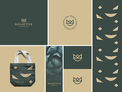 KOLECTIVE BRAND bag beauty brand identity branding cosmetics design elegant flower graphic design green icon logo logo brands logos luxury minimal pattern sand typography