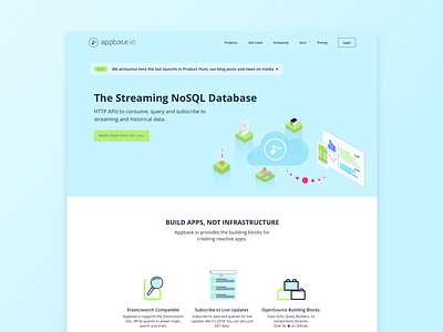 Appbase.io api database landing page nosql streaming ui ux