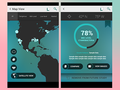 Cyanobacteria Tracking Android UI android app bookmark cyanobacteria data infographic