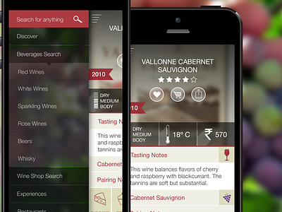 Wine List App app ios ios7 iphone navigation sidebar sub menu wine