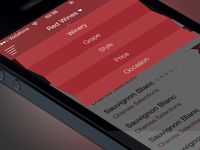 Wine Filters accordion app dropdown filters ios7 iphone menu oridomi wine