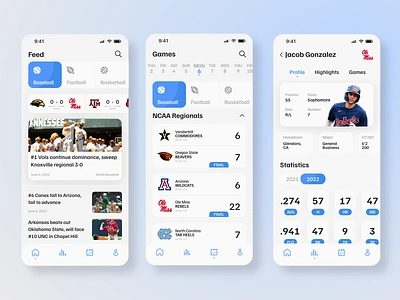 Sports App (NCAA Baseball) app baseball graphic design sports ui