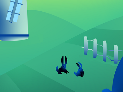 Rabbits animals countryside design flat france illustration landscape landscape illustration minimal rabbit windmill