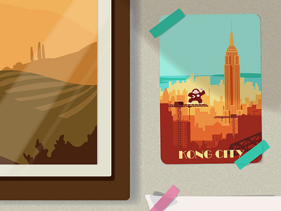 Travel Poster Kong City ambiance chill city design donkey kong flat france illustration king kong minimal travel poster vector