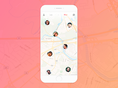 Map Screen appmap clean friens map results tinder ui ux white