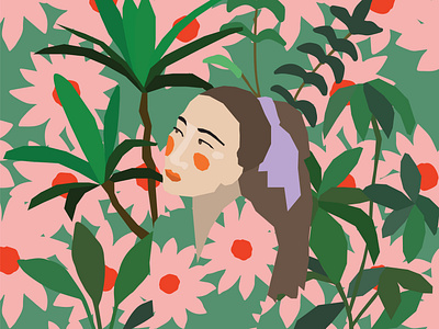 Girl in Foliage Illustration adobeillustrator bohemian floral flowers foliage girl illustrations plants vector vectorart