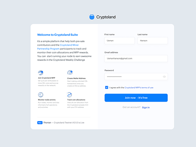 Cryptoland Miner Management Platform blockchain cryptocurrency dashboard sign up