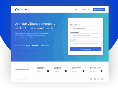 Ellcrys Developers blockchain developers landing page nigeria