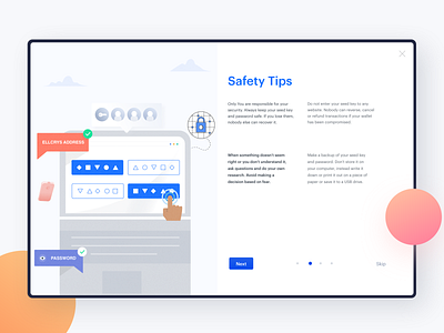 Safety Tips - Onboarding UX blockchian cryptocurrency desktop design illustration onboarding