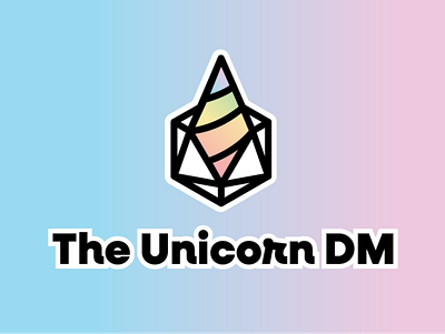 The Unicorn DM Logo branding colorful d20 design dungeons and dragons flat geek gradients logo minimal nerd playful unicorn vector