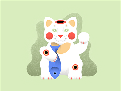 Lucky Cat Caught a Fish cat fish illustration lucky texture