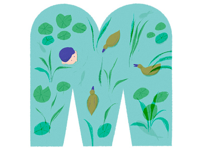 Letter M character design duck fish illustration plant swim typo typography water