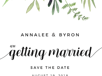 Save the date elegant floral invite leaves script typography wedding