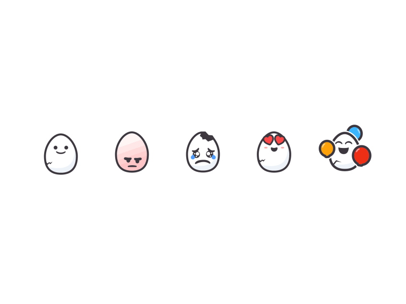 E(gg)motions animation celebrate eggs emoji emotion happy heart like love mad sad stickers