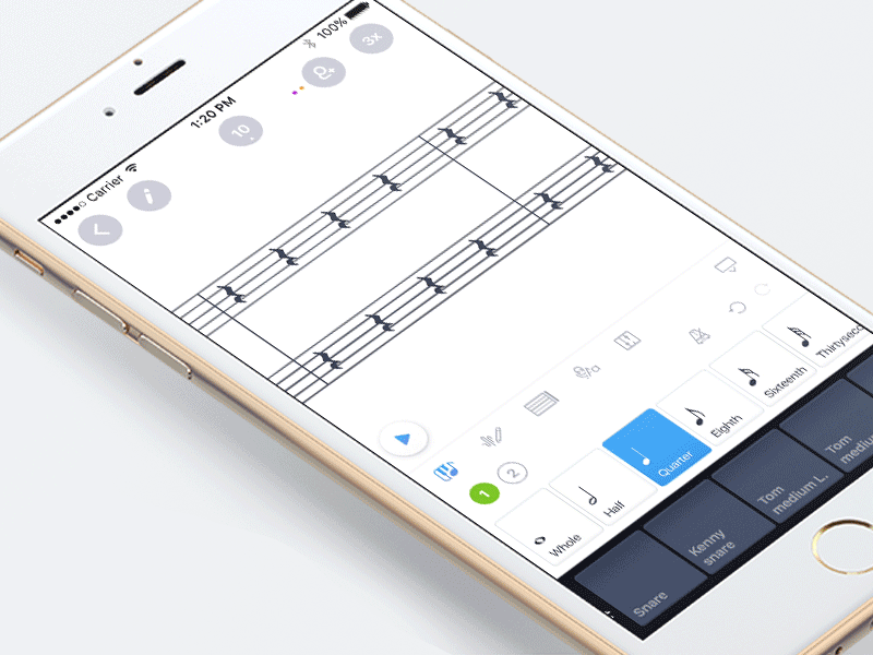 IOS drums keyboard app design drum flat ios iphone keyboard music ui ux