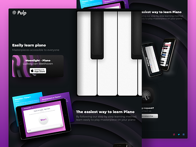 Pulp Piano 🎹 Landing Page app black card design ios iphone landing landing page landing page materials music piano ui ux web