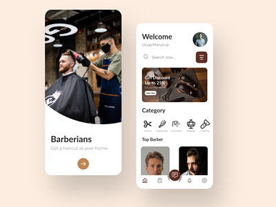 Barber UI Mobile App android app barber branding design graphic design haircut home illustration iphone landing logo mobile order page simple typography ui ux vector