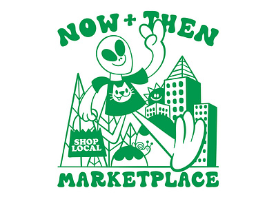 Now + Then Marketplace Tote Bag alien illustration market merch tote bag