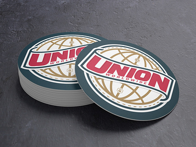 Union Worldwide Coasters badge branding globe logo type
