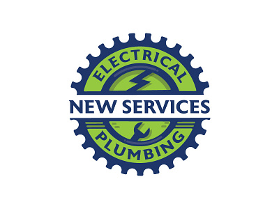 New Services Badge badge electrical gear plumbing thunderbolt vector wrench