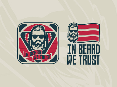 In Beard We Trust badge beard flag type typography vector