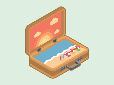 summer suitcase beach isometric suitcase summer sunset