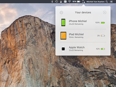 Battery status of your devices mac app notifications widget