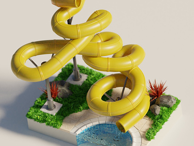 Summer water park 3d illustration typography