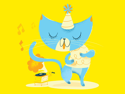 Dancing Cat cat dancing grammaphone illustration music notes party storybook