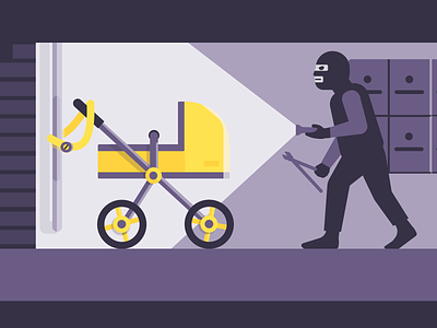 Let's go for a stroll building burglary city flat house illustration insurance night person stroller