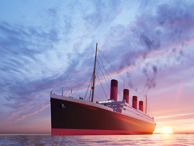 Titanic at sea under beautiful sunset sky, 3d rendered 3d rendered 3d rendering art background boat design drawing graphic design illustration magazine titanic wallpaper