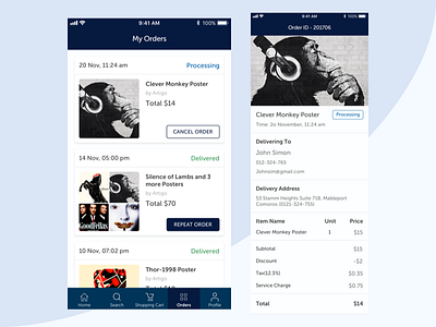 My Orders app block card ecommerce flat iphone new ui