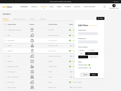 Master Module Vendors Filters