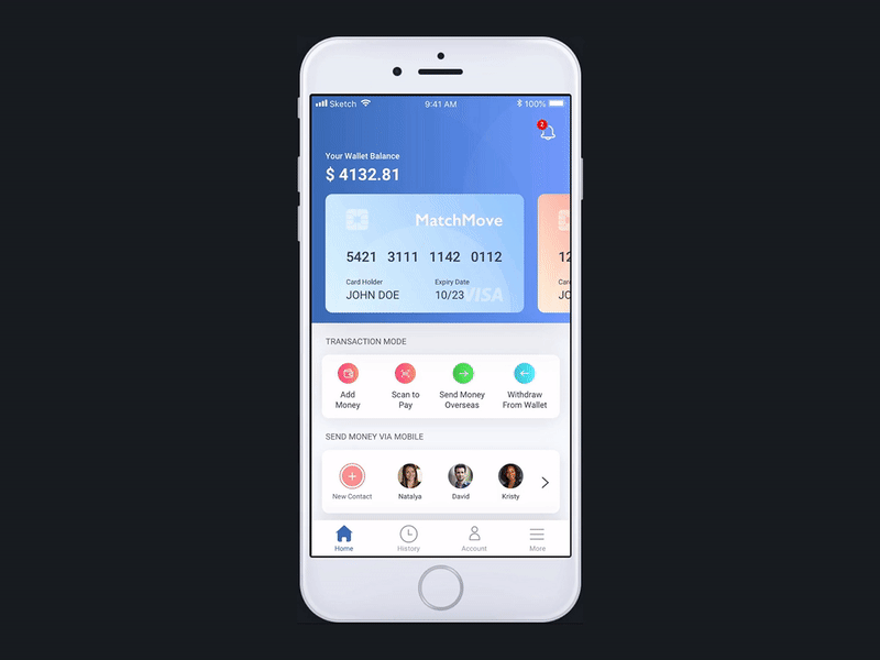 MatchMove Payments animation blue easy to use interaction light theme minimal app online pay payment app prototype uidesign ux design