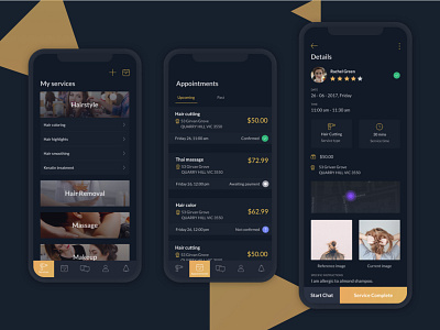 LASHD (Online Salon Services) appointment australianapp beauty app black dark theme makeup makeup artist photoshop salon services sketch uidesign uxdesign