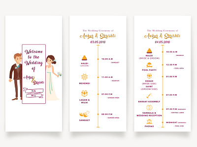 Wedding Itinerary Leafs design flat illustration itinerary vector wedding cards