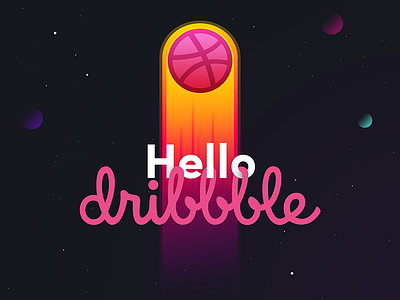 Hello Dribble! comet dribbble first shot gradient hello illustration space