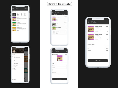 Brown Cow Cafe app banner branding design find flat hire icon illustration ios it company logo logo design mobile app type ui ux vector web website